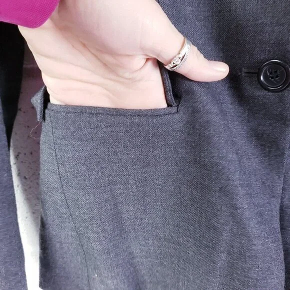 J. Crew Womens 2 Petite Regent Blazer Charcoal Gray Wool B0327 One Button‎ - Picture 6 of 9